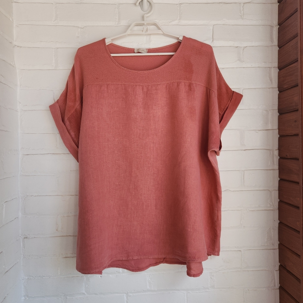 Bella Umbra Boxy Linen Top Italy Salmon Size 2X